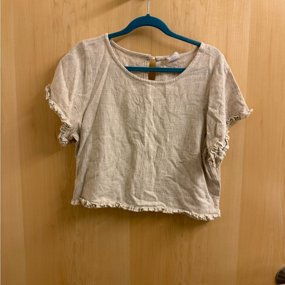 Women's Casual Ruffled Short-Sleeve Linen Top - Cream